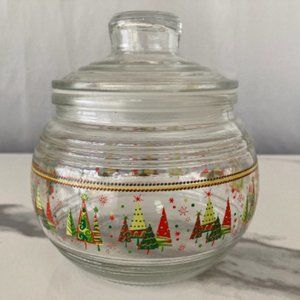 Christmas Candy Dish - Vintage KIG Indonesia Apothecary Round Glass Jar